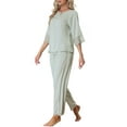 thumbnail image 4 of INSPIRE CHIC Women's Satin Pajama Set 3/4 Sleeves Tops with Pants Sleepwear Lounge Nightwear XS Gray Green, 4 of 5