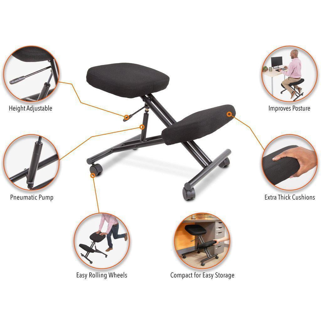 ProErgo Pneumatic Ergonomic Kneeling Chair | Fully Adjustable Mobile Office Seating | Improve Posture to Relieve Neck & Back Pain | Easy Assembly | Use in Home, Office, or Classroom
