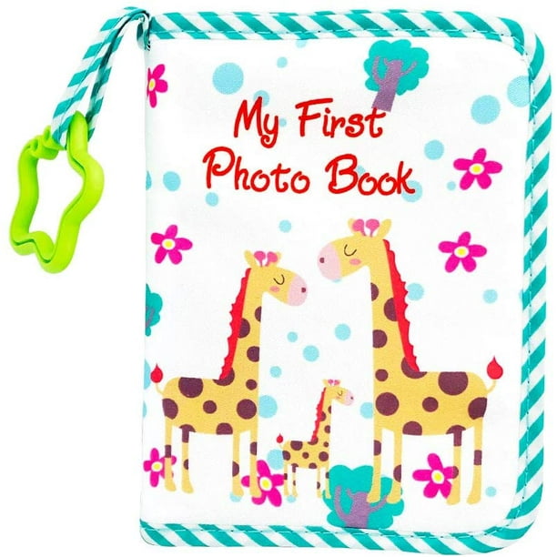 Amerteer Photo Album Baby Soft Child Photo Book Cloth Baby Photo Book with Safe Mirror Holds 17 Photos Cute Giraffe Family Theme Green