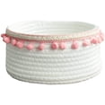 thumbnail image 1 of Cotton Rope Storage Basket Foldable Woven Storage Box Small Storage Baskets for Nursery, Living Room, Office - White / Pink Pompoms, 1 of 6
