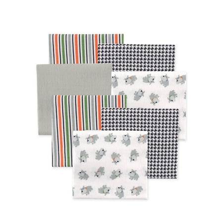 Little Treasure Luvable Friends Boys Cotton Poly Flannel Receiving Blankets 7-Pack, Grey Dog, 30x30 inches