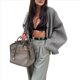 thumbnail image 3 of Chaqueta Corta de Mezcla de Lana para Mujer, de Larga, Cuello en V, Botones, Abrigo de Otoño con Bolsillos. Gris L, 3 of 10