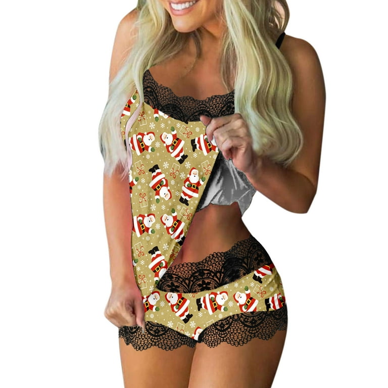 Lopecy-Sta Women's Christmas Lace Funny Lingerie Sexy Sweet Print