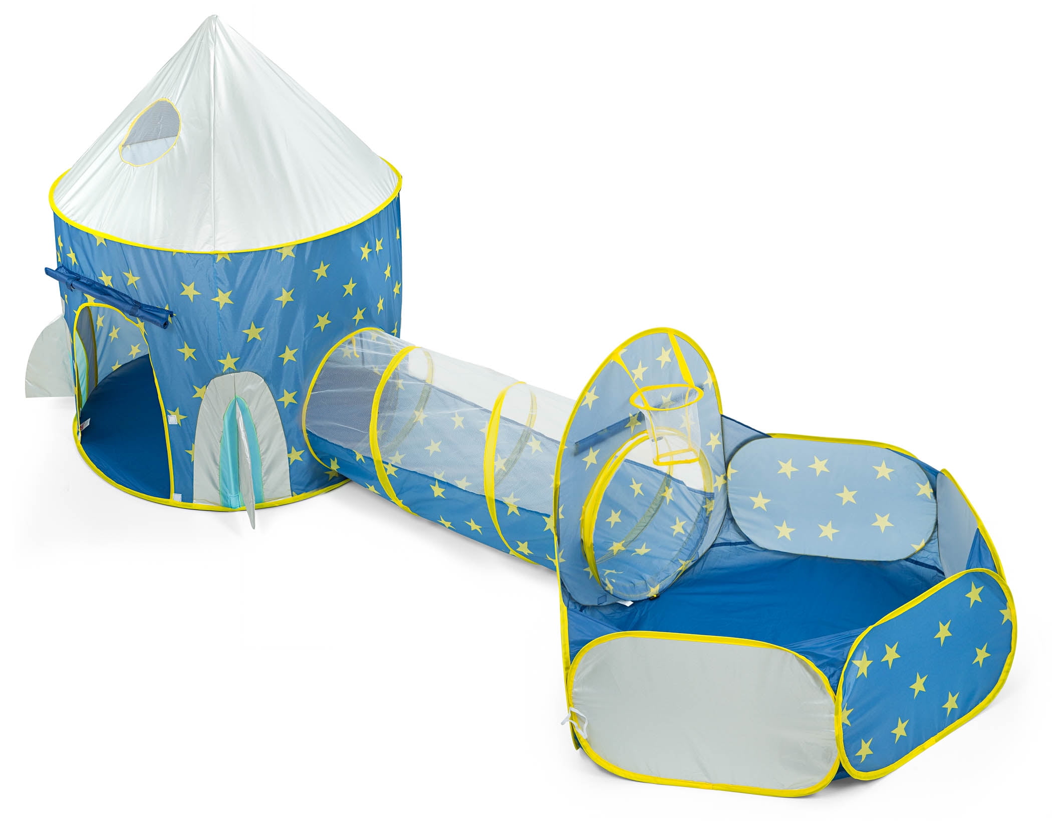 Kiddzery Rocket Ball Pit Tent with Crawling Tunnel for Kids Indoor/Outdoor Fold Up PopUp