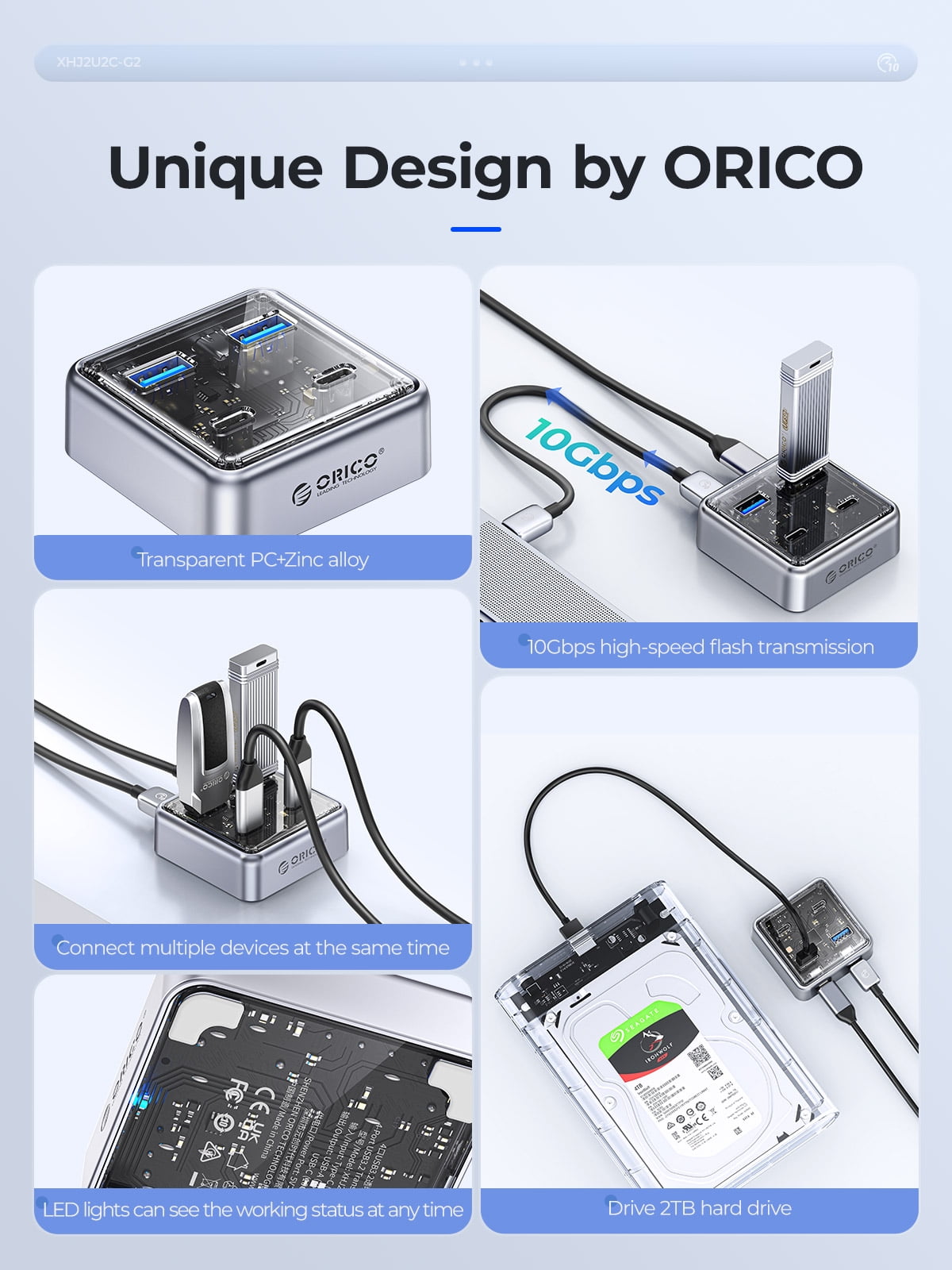 ORICO USB 3.2 Hub [10Gbps], 4 Port USB Hub With 2 USB A Port and 2 USB C Port, 3.28Ft C to C Cable USB 3.2 USB Splitter for iMac, All MacBooks, Mac Mini