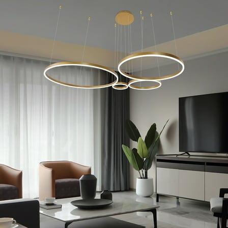 Miumaeov 4 Circles LED Chandelier Modern Pendant Light Ceiling Hanging Lamp Fixture with Remote Control