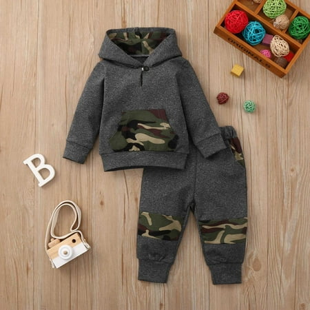 

BadyminCSL Newborn Baby Long Sleeve Camouflage Printed Hoodie Sweatshirt Top+Long Pants Set