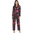 thumbnail image 3 of Womens Silk Satin Pajamas Set Sleepwear Loungewear,Classical Flower-black, 3 of 5