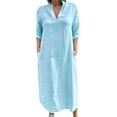 thumbnail image 2 of Meichang Summer Dresses for Women 2025 Vacation Maxi Dress 3/4 Sleeve Notch V Neck Casual Dresses Solid Loose Fit Beach Shirt Dresses with Pockets, 2 of 8