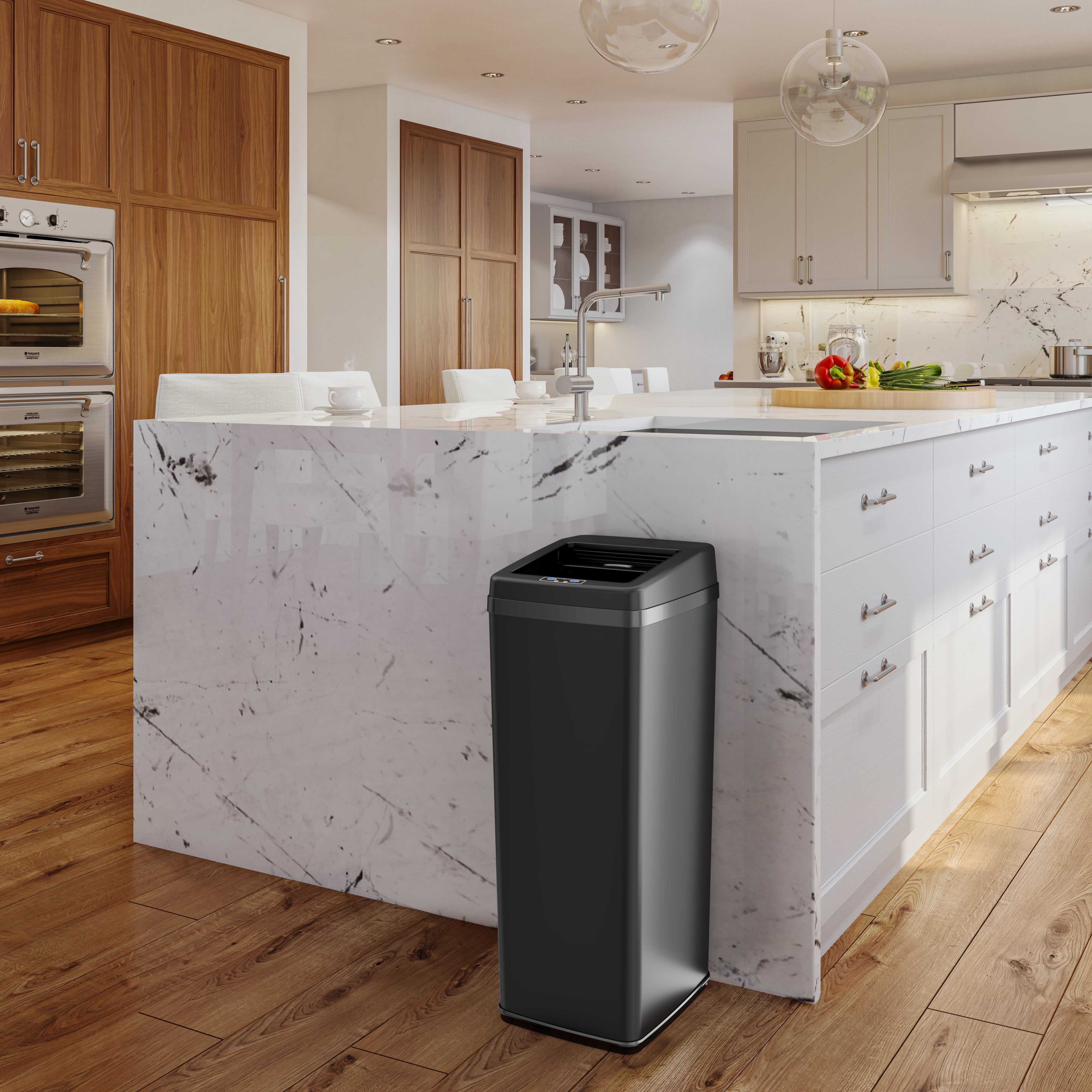 iTouchless 14 Gallon Sliding Lid Automatic Sensor Trash Can with AbsorbX Filter System, 52 Liter Black Steel Touchless Kitchen Garbage Bin