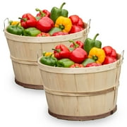 Lehman's Handcrafted Bushel Baskets, Vintage Style USA Made Poplar Wood with Wire Handles, 11.75 x 17.75 inches, Set of 2