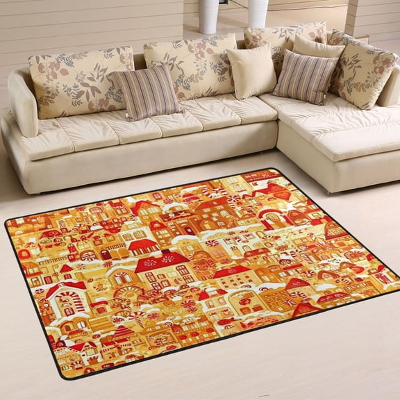 Gingerbread Houses Pattern Soft Polyester Area Rug 36''x24'', Non Slip, Memory Foam, Water Absorbent