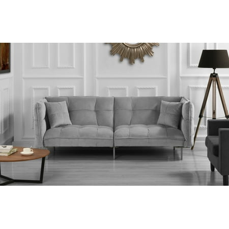 Plush Tufted Velvet Sleeper Sofa, Light Gray