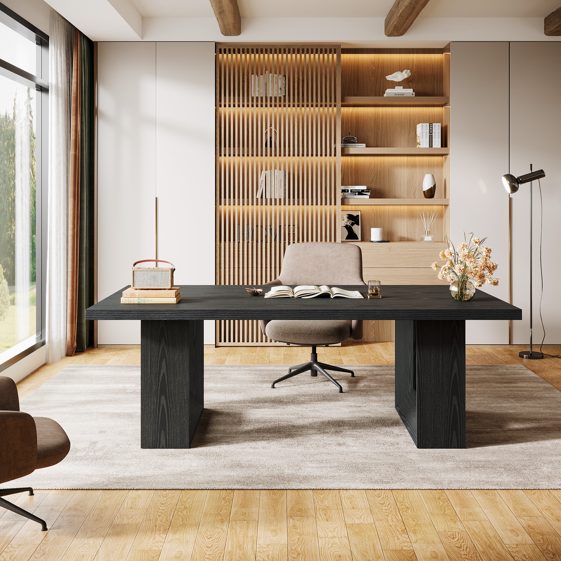 Finmind Large Executive Desk, 62.99-inch Home Office Desk, Rectangular Computer Table for Home Office, Study Room, Black