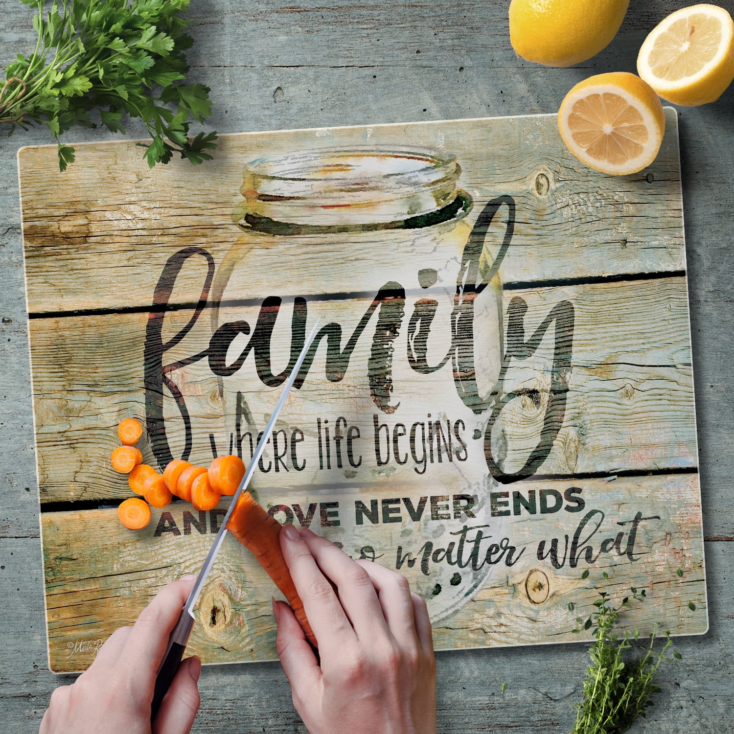 CounterArt "Family Time" 3mm Heat Tolerant Glass Cutting Board 15" x 12"