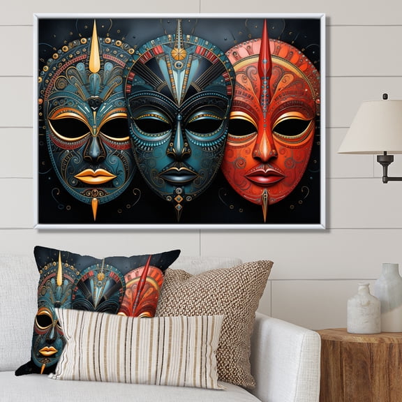 Designart "Vibrant Red African Masks III" African Tribes Floater Framed Canvas Art Print