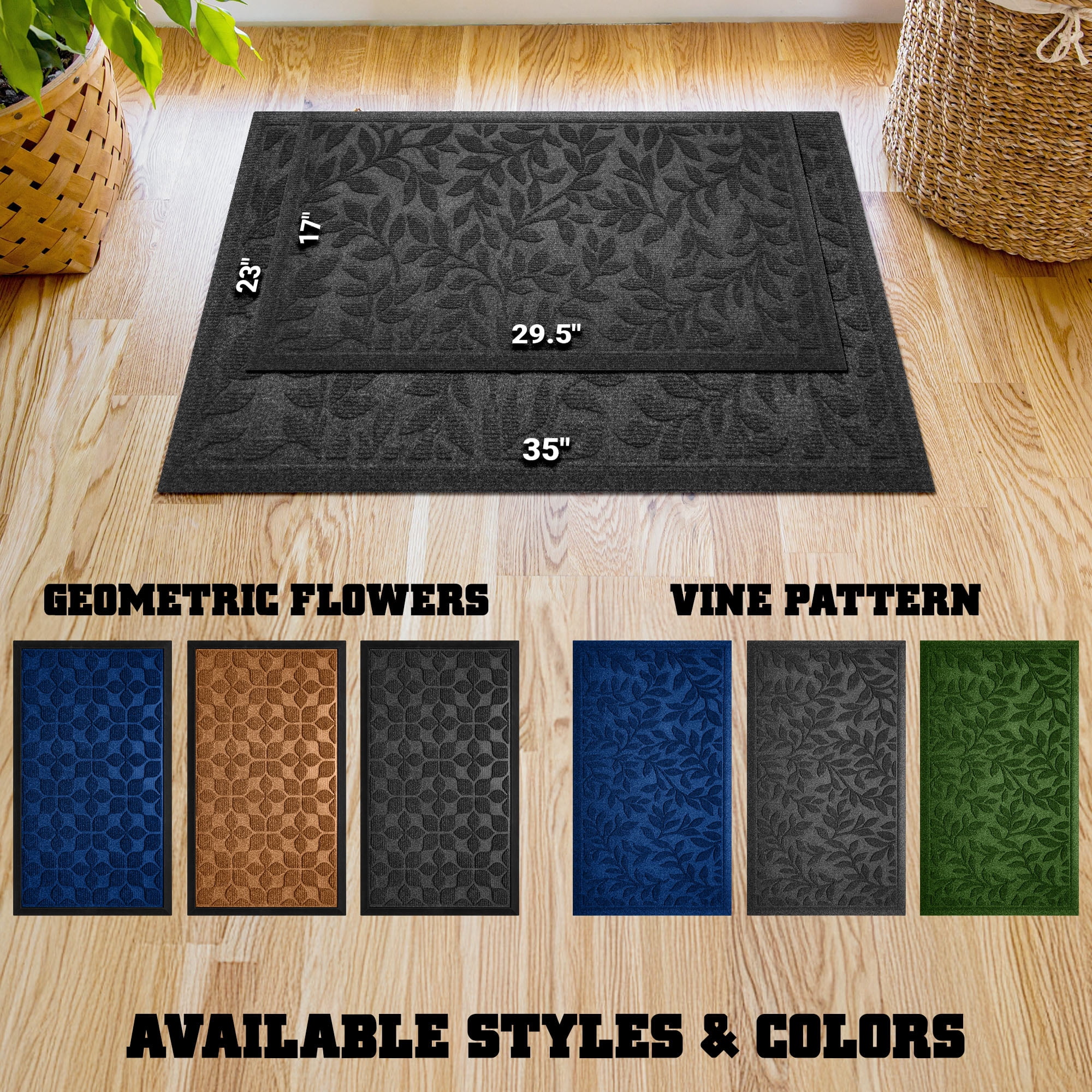 G128 23x35in Grey Leaf Welcome Mat for Front Door, Outdoor Entrance Rug, Durable Doormat for Porch, Patio, Entryway, Indoor/Outdoor Use