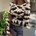 thumbnail image 2 of Rib Knit Tops for Women Stretch Crewneck Ribbed Long Sleeve T Shirts Cute Halloween Print Fall Holiday Pullover Jumper Tops, 2 of 3