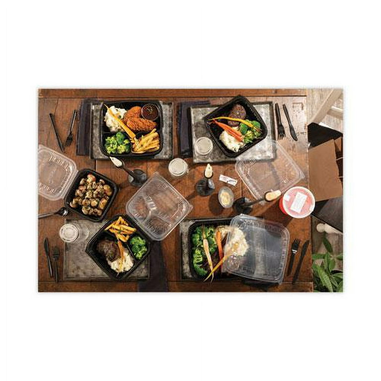 EarthChoice Vented Dual Color Microwavable Hinged Lid Container, 3-Comp Base/Lid, 34 oz, 10.5x9.5x3, Blk/Clr, Plastic, 132/CT EarthChoice Vented Dual Color Microwavable Hinged Lid Container, 3-Comp Base/Lid, 34 oz, 10.5x9.5x3, Blk/Clr, Plastic, 132/CT