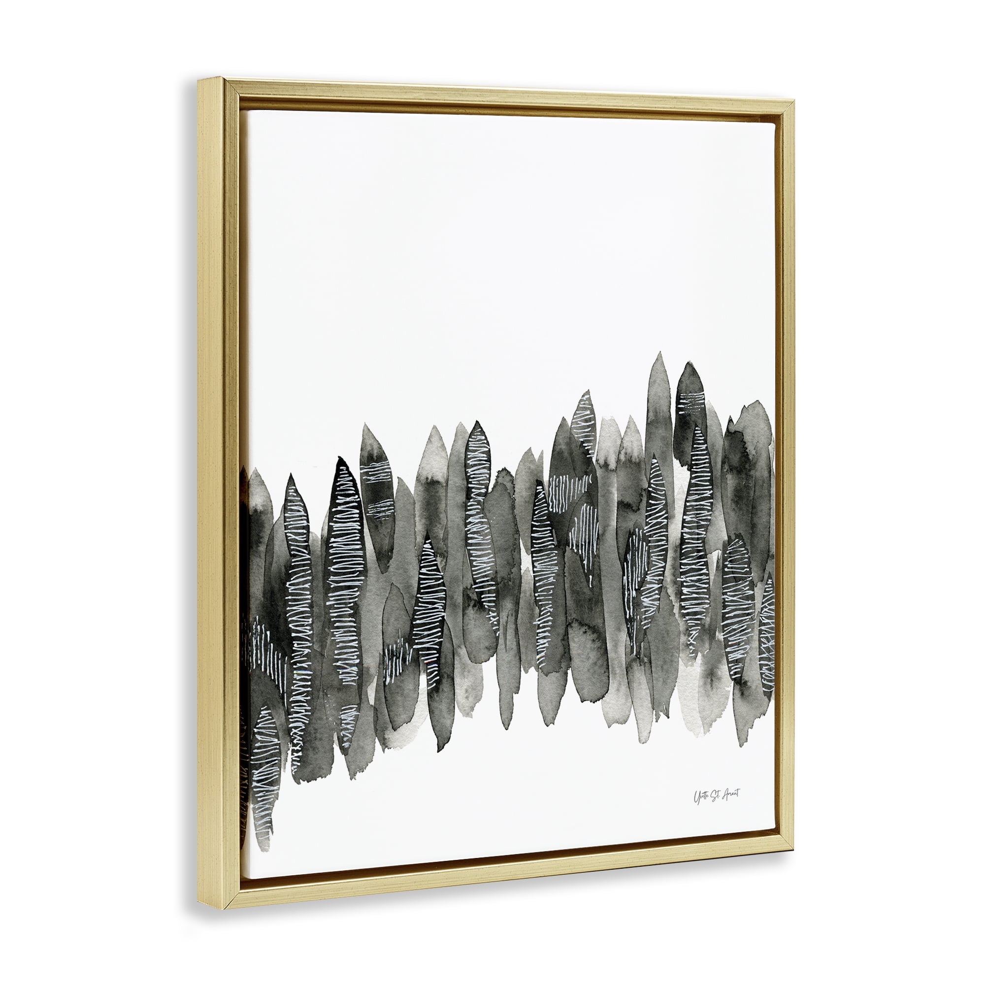 Stupell Industries Kindling Abstract Nature Abstract Painting Gold Floater Framed Canvas Art Print Wall Art, 25 x 31