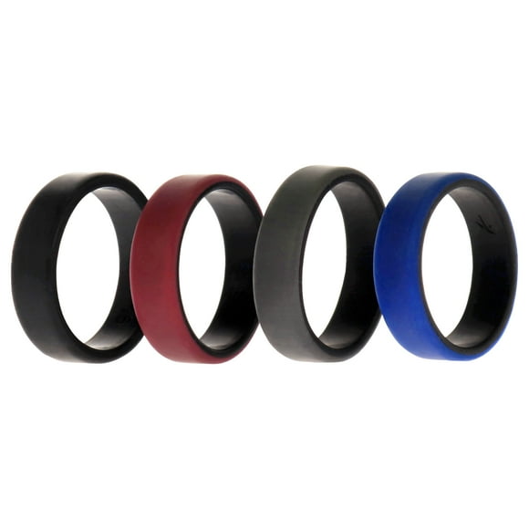 Juego de anillos de boda de silicona de 2 capas biselados de 8 mm Burdeos ROQ para hombres Anillo de 4 x 16 mm