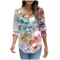 thumbnail image 3 of cocolona Womens Summer V Neck 3/4 Sleeve Tops Dressy Casual Blouses Fashion Casual Loose Floral Print T-shirts Trendy Tops 2025, 3 of 7