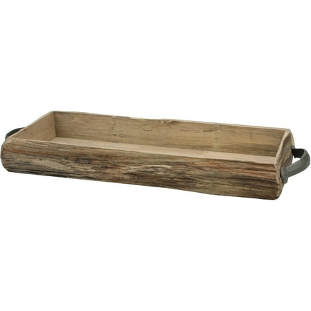 - Stonebriar Wooden Bark Tray With Metal Handles