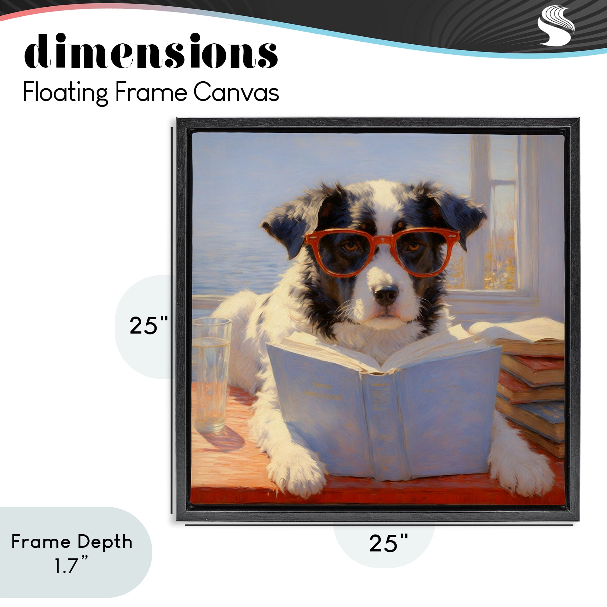 Stupell Industries Sunlit Dog Reading By Window Black Framed Floater Canvas Wall Art, design by Angie Hawke