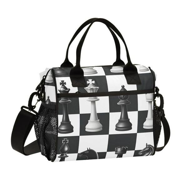 Chess Pieces and Board Lunch Bag Insulated Lunch Box Leakproof Reusable Cooler Tote Adjustable Shoulder Strap for Men Women 9L