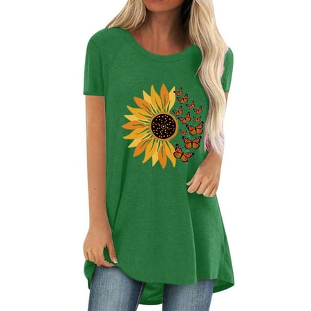 

TZNBGO Women s Elegant Trend Printed Crewneck Short Sleeve Casual Tops Top Green L Corset Tops For Women Teen Tops Gym Tops For Women Womens Off The Shoulder Tops72326