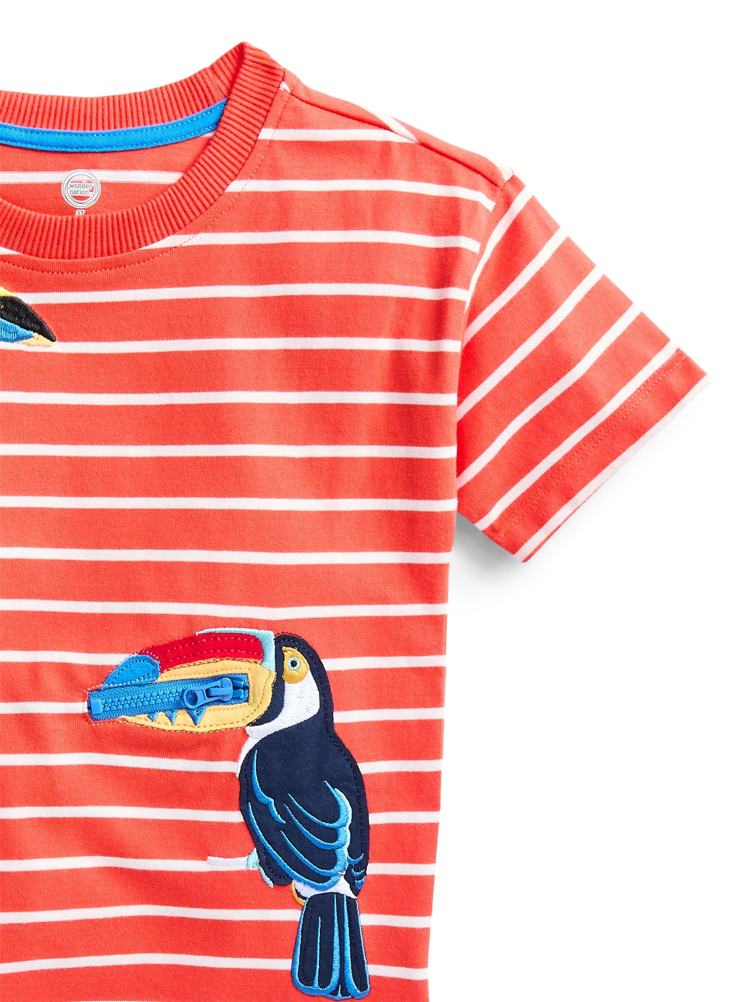 Wonder Nation Toddler Boys Short Sleeve Striped Graphic Tee with Zipper Pocket, Sizes 12M-5T