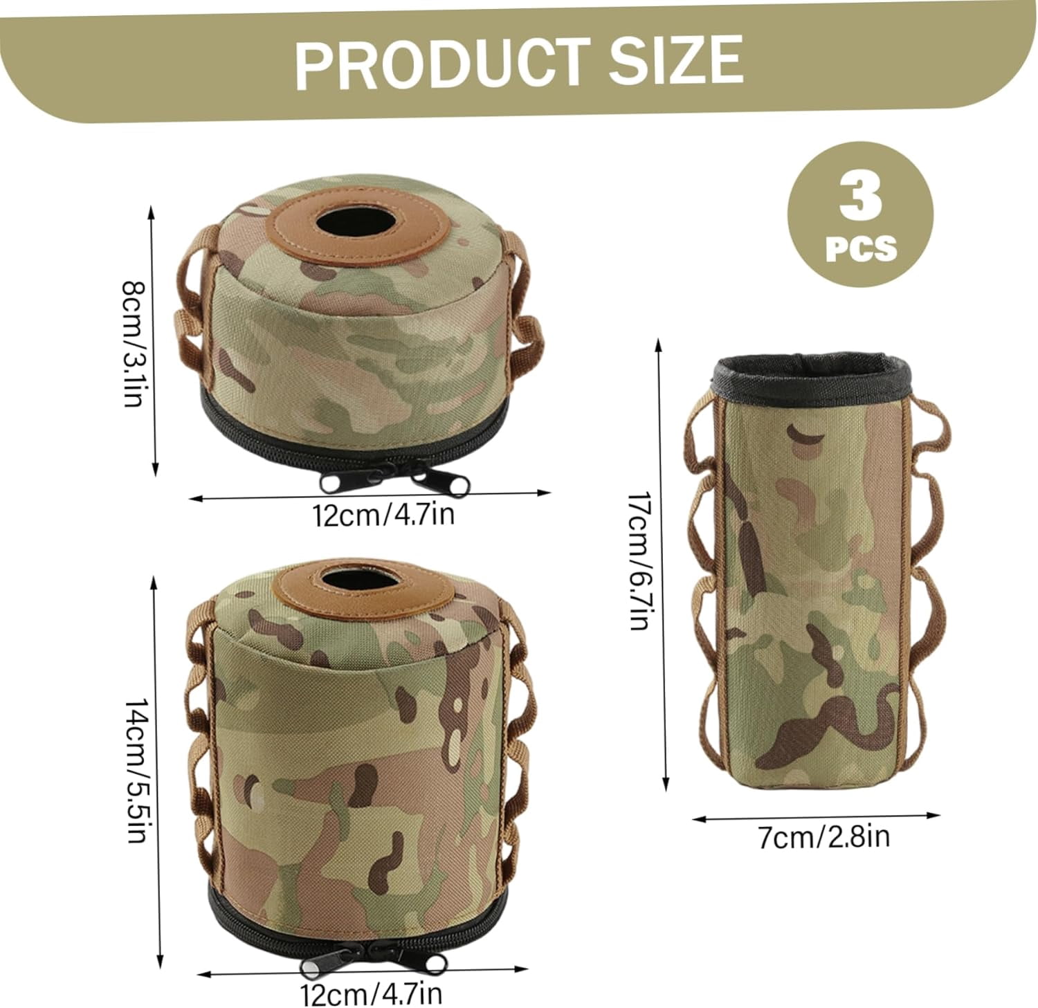 3-Pack Oxford Cloth Propane Tank Cover with Side Loops | Portable Carry & Hanging Blanket for Camping Stove Gas Canisters | Camouflage