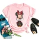 thumbnail image 5 of Camiseta de algodón rosa informal con estampado de dibujos animados de pato Daisy de Disney a la moda de verano, camisetas de cuello redondo, camiseta holgada de manga corta para niña, 5 of 5