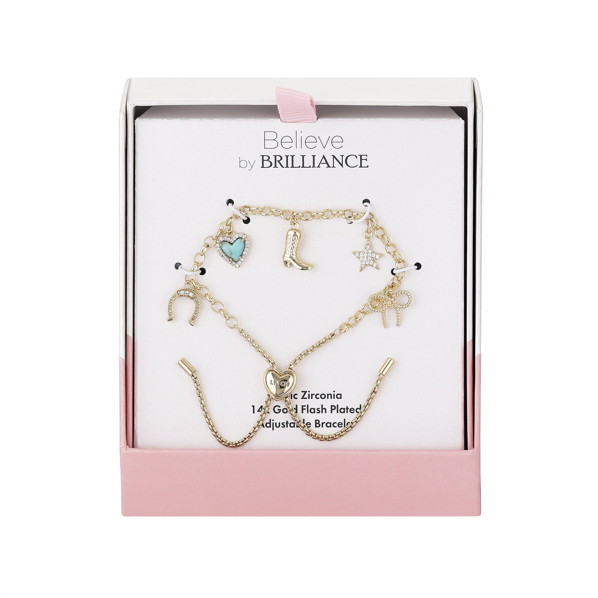 Believe by Brilliance Women's Cubic Zirconia Turquoise Heart Western Cowgirl Bolo Bracelet