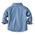 thumbnail image 4 of XUELUO Toddler Boys Athletic Shirts Summer Denim Solid Color Lapel Button Down Long Sleeve Fashion Casual Tee Shirts Streetwear,Blue,2-3 Years, 4 of 9