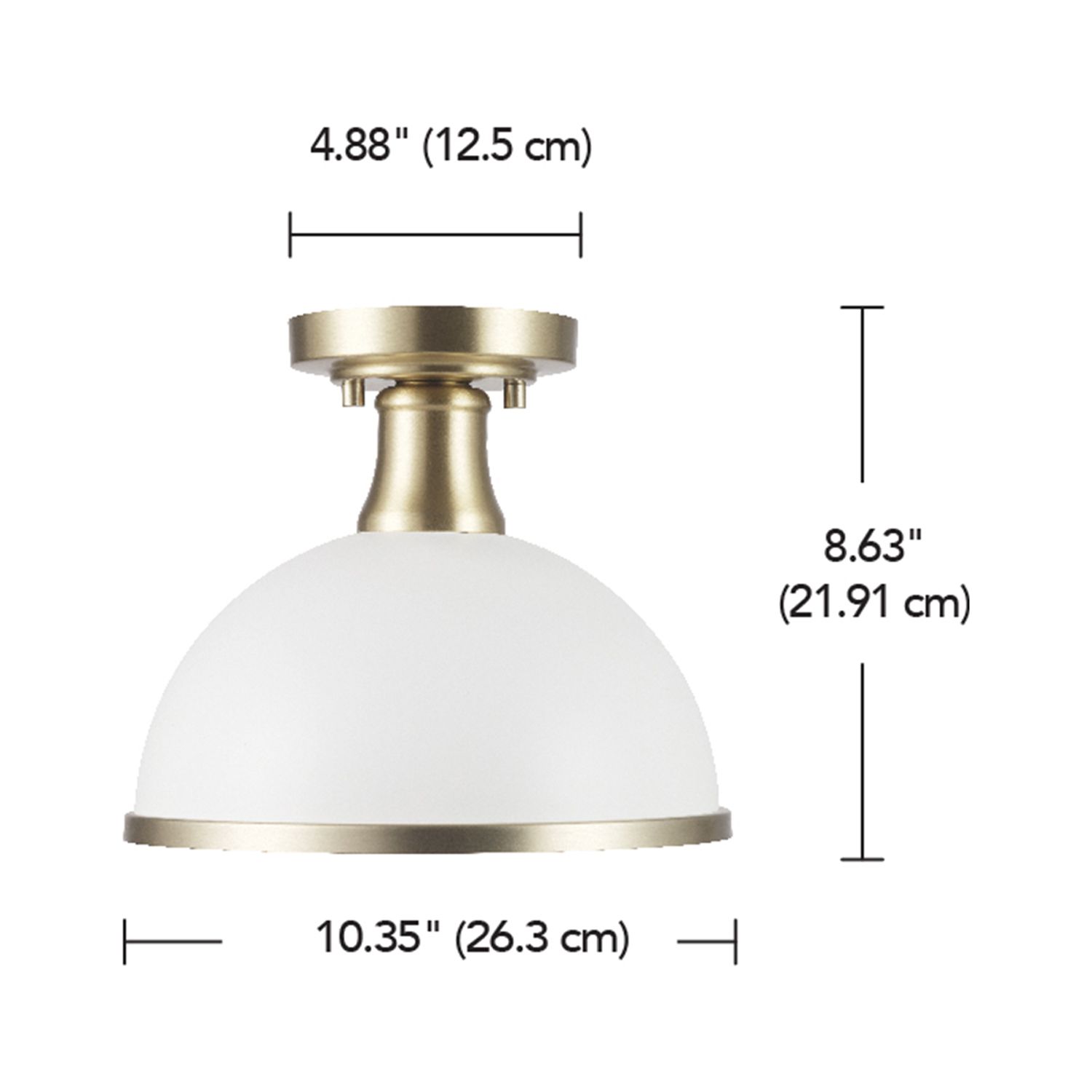 Globe Electric 1-Light Matte White Semi-Flush Ceiling Light, Brass Accents, Modern Glam, 91004455