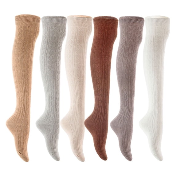 Lian LifeStyle Women's 6 Pair Adorable Comfortable Soft Thigh High Over Knee High Cotton Socks Size 6-9 L1024 Beige,Light Grey,Cream,Coffee,Dark Grey,White
