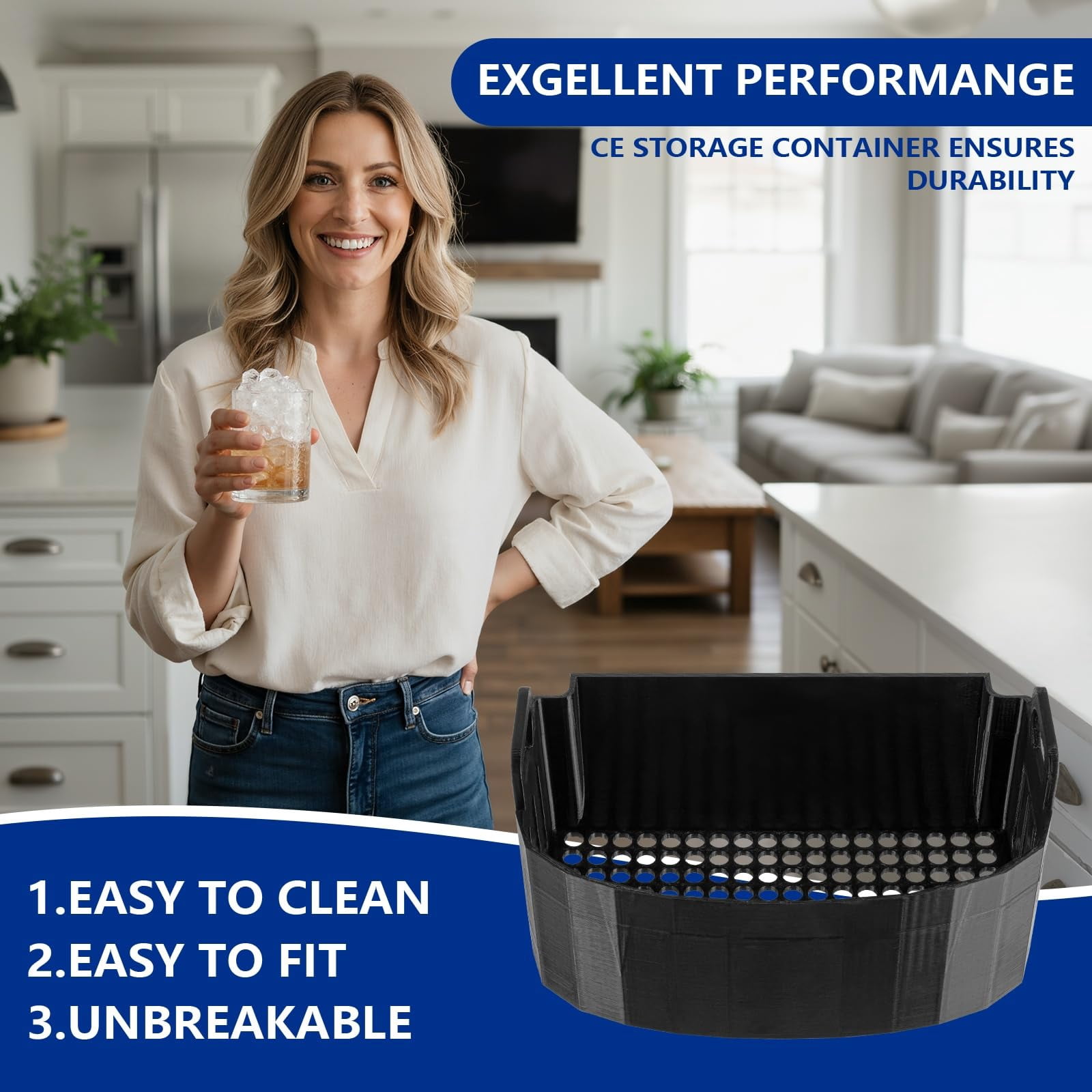 Ice Maker Replacement Basket for Magic Chef Countertop Ice Machine, Removable Ice Storage Bin for Kitchen Home Office Use, Black