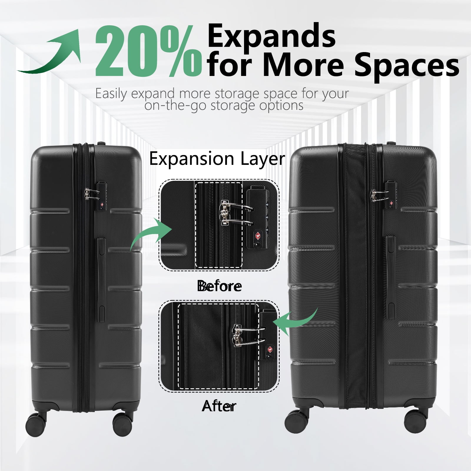 JOINSUN 28 Inch Hardside Expandable Luggage with Spinner Wheels, Checked-Large Lightweight Expandable Rolling Luggage with TSA Lock, Black