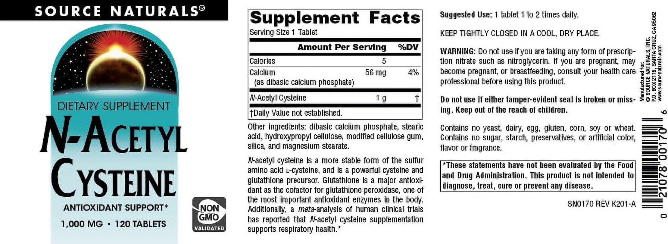 Source Naturals N-Acetyl Cysteine, Antioxidant Support*-  1,000 mg 120 Tabs