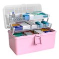 thumbnail image 3 of Caja de almacenamiento de pastillas, 3 capas, gran capacidad, estuche de cosméticos para el hogar, organizador de artículos diversos de plástico, estilo realzado, rosa Speravity HA004344-04B, 3 of 7