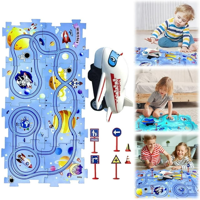 IMENGL Children's Puzzle Track Car DIY Assembly City Map Scene Construction Puzzle Rail Car Activities for Toddlers 1-3,Toddler Magnets for Refrigerator,Animal Matching Game Head And Tails,Thick It,