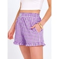 thumbnail image 6 of ANRABESS Womens Ruffle Boxer Shorts Pajama Gingham Shorts Summer Casual Lounge Sleep Plaid Beach Bottoms Pockets 2026 Trendy Purple White Plaid Large, 6 of 9