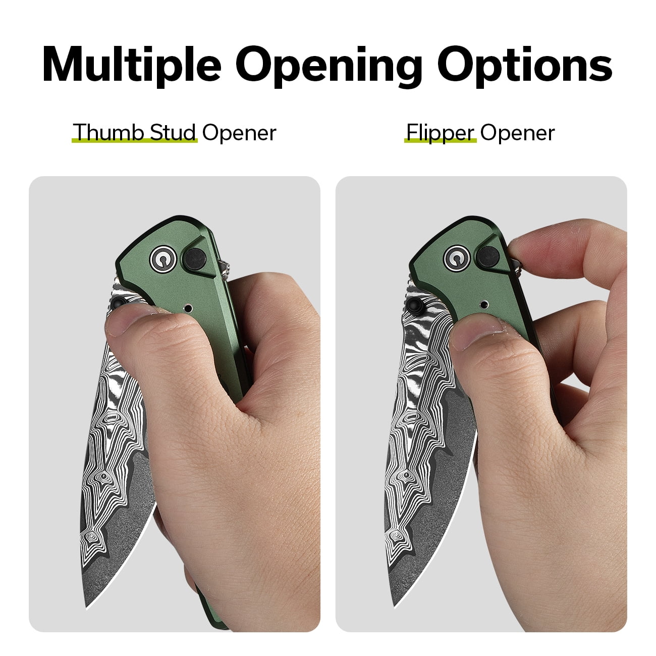 CIVIVI Hyperpulse Pocket Folding Knife, 3.5" Damascus Blade Lightweight Green Aluminum Handle C23087A-4