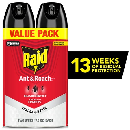Raid Ant & Roach Killer, Indoor Inse Counticide, Residual Killing Power, Fragrance Free, 17.5 oz, 2 Count