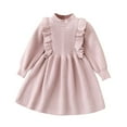 thumbnail image 2 of BRGZLK Little Girls Solid Color Long Sleeve Sweater Dress Girl Knitting Warm Princess Dress Trendy Casual Comfort Jumpsuit Skirt Pink 5-6 Years, 2 of 5