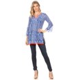 thumbnail image 5 of Sakkas Sasa Women's Casual Summer Cotton 3/4 Sleeve Print Loose Tunic Top Blouse - 19919-AztecBlue - S/M, 5 of 5
