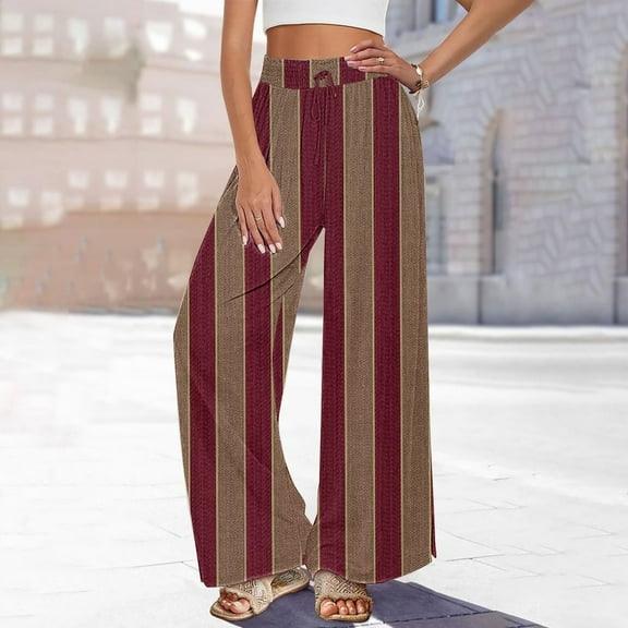 Bovemsi Ladies' Boho Printed High Waist Palazzo Pants - Wide Leg Loose Fit Summer Casual Trousers with Pockets, Blue, L