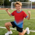thumbnail image 6 of SGFCWSX Boys 2 Piece Soccer Uniform Set Summer Color Block Short Sleeve T Shirts Elastic Waist Shorts Sports Outfits for Kids Red Size 3T, 6 of 8