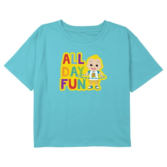 Girl's CoComelon All Day Fun with JJ Graphic Cropped T-Shirt Blue Small